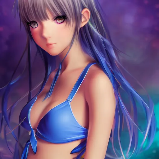 Image similar to a detailed full body portrait of a pretty anime girl in bikini with blue eyes, digital concept art illustration, incredibly detailed and realistic, 8 k, sharp focus