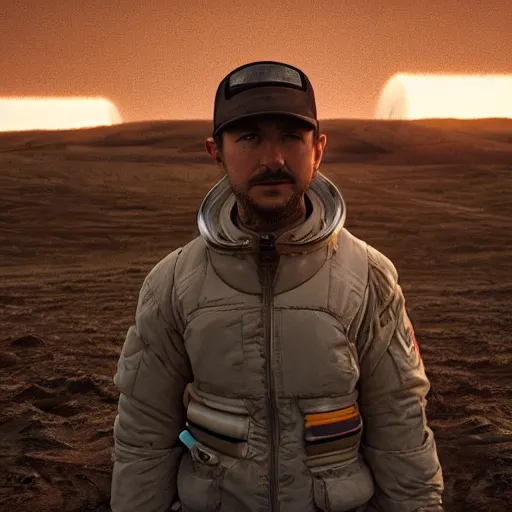 Prompt: epic cinematic film still of shia labeouf in interstellar, intricate artwork by tooth wu and wlop and beeple, octane render, hyper realism, 8 k