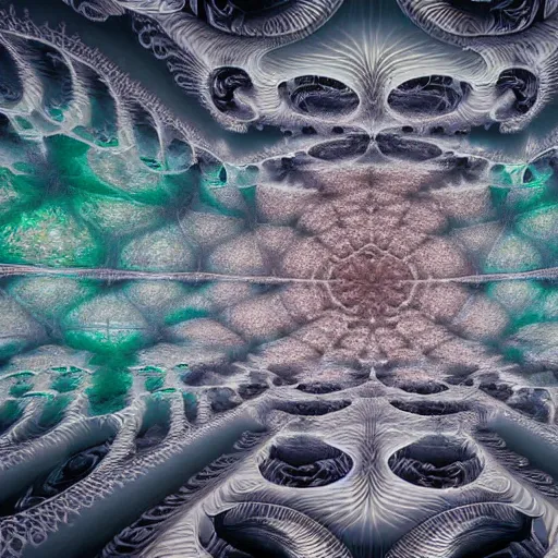 Image similar to a hyperrealistic 3 d render of a huge sprawling fractal cathedral interior populated by mandelbrot fractals by android jones, unreal engine, carved soap, white color scheme, volumetric lighting, octane render, dramatic lighting, glowing, carved marble, opalescent, carved wood, sacred geometry, religious, angelic, catholicpunk, stark, 8 k, ultra detailed