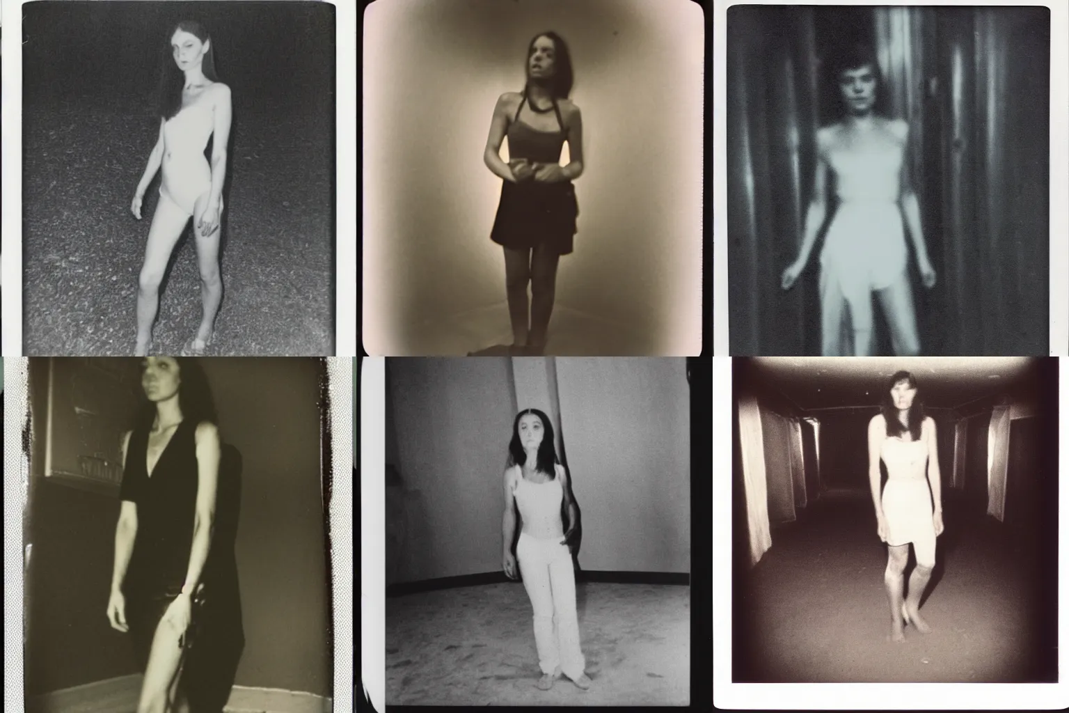 Prompt: polaroid of case study of woman clubbing full body by Tarkovsky