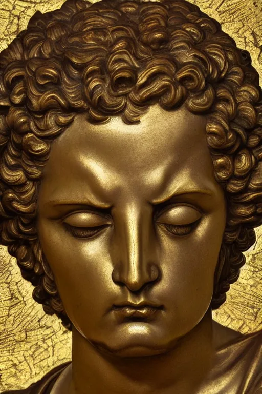 Prompt: archangel Michael, face, closeup, ultra detailed, bronze, Guido Reni style