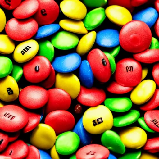 Image similar to a pile of m & ms in a radioactive cityscape