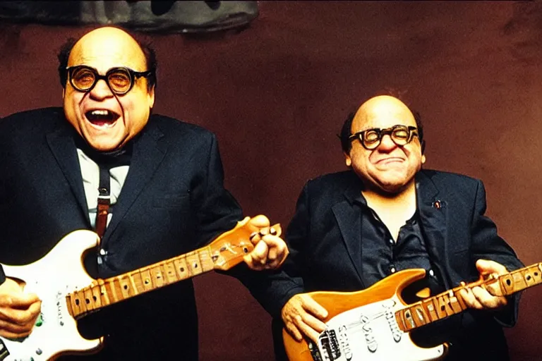 Image similar to danny devito on the cover of guitar hero