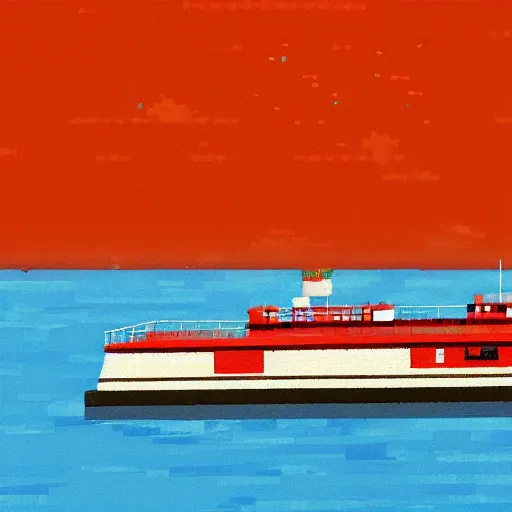 Image similar to a ferry at the sea, art by minecraft