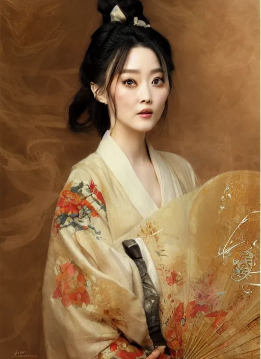 Image similar to detailed portrait of fan bingbing wearing hanfu, natural light, painting by gaston bussiere, craig mullins, j. c. leyendecker