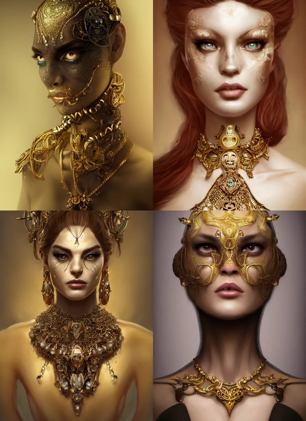 Prompt: realistic character concept, creature of jupyter with lots of jewelry in the face, elegant pose, scifi, illustration, slender symmetrical face and body, artstation, cinematic lighting, hyperdetailed, cgsociety, 8 k, high resolution, charlie bowater, natalie shau, single face, insanely detailed and intricate, beautiful, elegant, golden ratio, artdeco