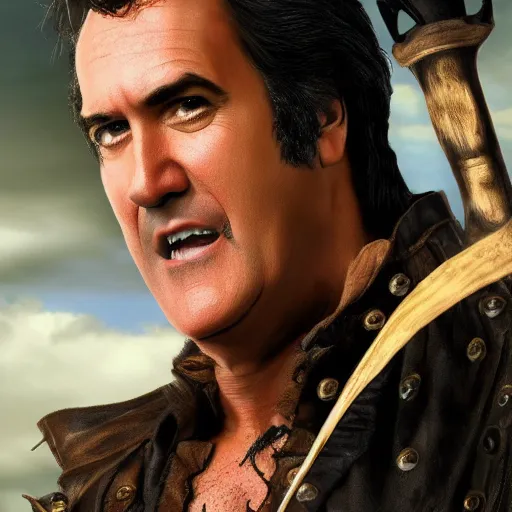 Image similar to Bruce Campbell as a pirate, hyper realistic, HD, HQ, photo realistic