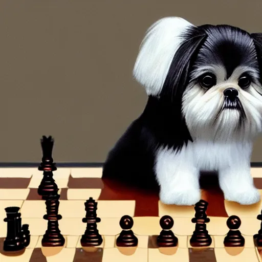 Image similar to cute shi tzu playing chess