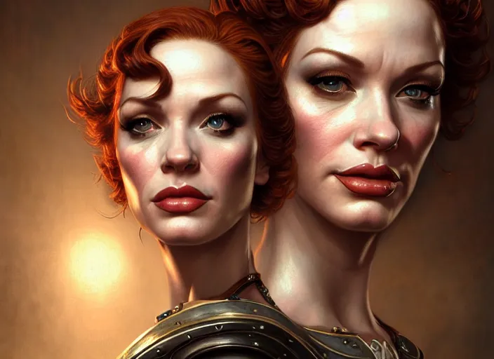 Image similar to portrait shot of christina hendricks in fallout new vegas, intricate, elegant, highly detailed, centered, digital painting, artstation, concept art, smooth, sharp focus, illustration, artgerm, tomasz alen kopera, peter mohrbacher, donato giancola, joseph christian leyendecker, wlop, boris vallejo