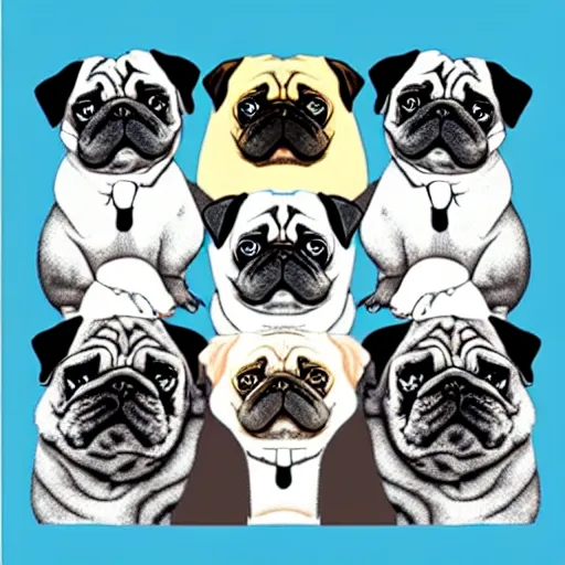 Image similar to “Extremely obese pugs, solid colour background”