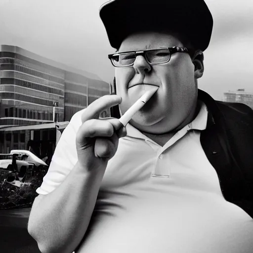 Image similar to a real photo of peter griffin smoking a cigarette