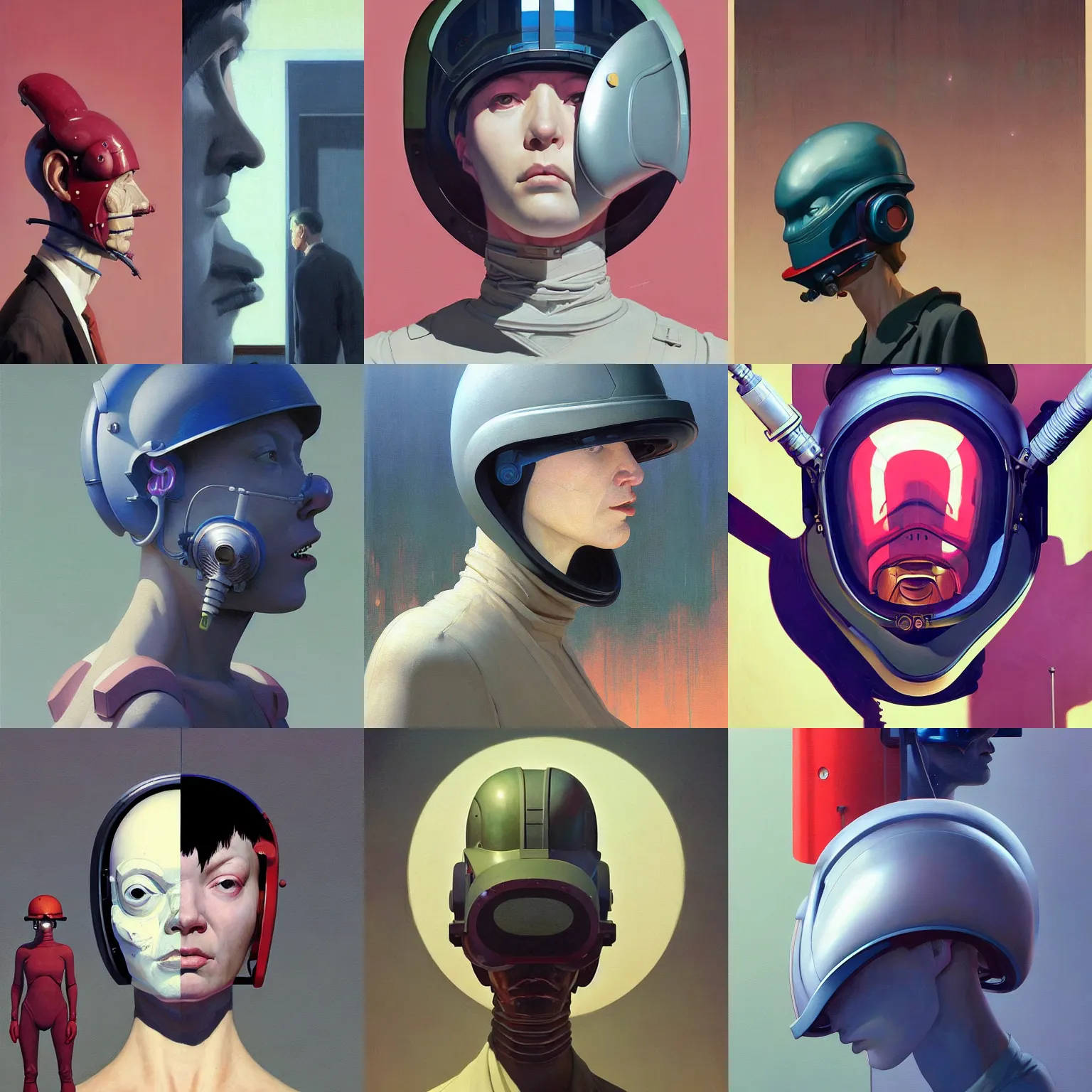 Prompt: portrait of a scientist with helmet, very coherent, painted by edward hopper, wayne barlowe, painted by james gilleard, airbrush, art by jamesjean and ilya kuvshinov katsuhiro otomo ghost - in - the - shell, magali villeneuve, artgerm, jeremy lipkin and michael garmash and rob rey