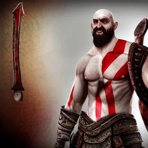 Image similar to benjamin!! netanyahu!! as ( kratos ) from god of war