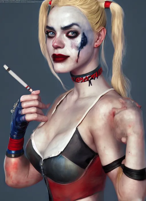 Prompt: portrait of harley quinn, au naturel, hyper detailed, digital art, trending in artstation, cinematic lighting, studio quality, smooth render, unreal engine 5 rendered, octane rendered, art style by klimt and nixeu and ian sprigger and wlop and krenz cushart