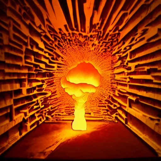 Prompt: human silhouette carved into an explosion