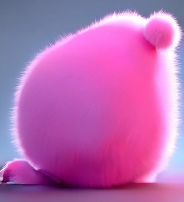 Prompt: high quality 3 d render hyperrealistic very cute big pink little spherical creature, happy, smile, plush mascot, short spiky dense fluffy smooth fur, isometric view, pink fluffy fur, 1 5 0 mm, beautiful natural soft light, rim light, smooth background, artstation, ultra detailed, elegant, ultra detailed, metallic armor, octane render