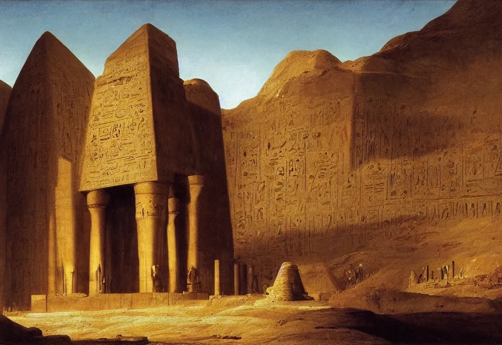 Image similar to egyptian tomb of pharaoh the great. by jmw turner, caspar david friedrich, jean pierre ugarte, albert bierstadt, karl heilmayer, roger dean, robert adams,