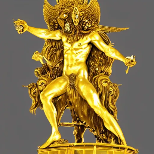 Prompt: The Golden Beast, he of Beguiling Light, Mephistopheles, the Golden Heaven, the sole friend of Mercury