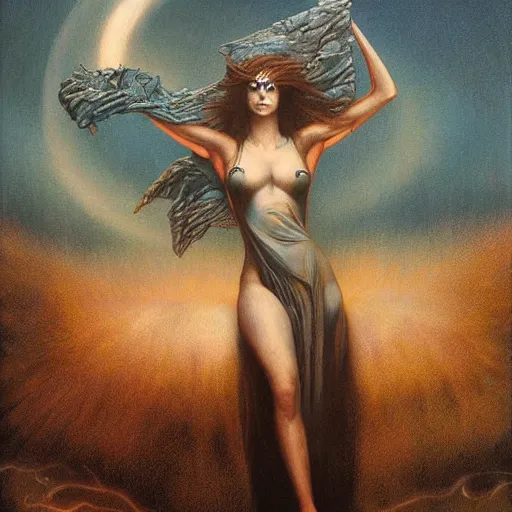 Prompt: mystic female in the mist by Gerald Brom, masterpiece