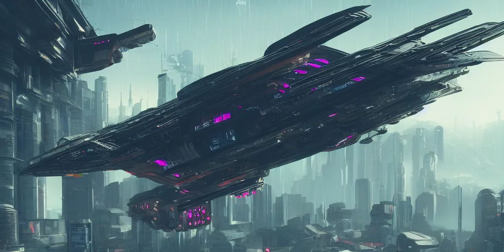 Image similar to cyberpunk spaceship hovering over fields and small houses, science fiction digital art, award winning, trending on artstation, digital art. highly detailed 8 k. intricate. lifelike.