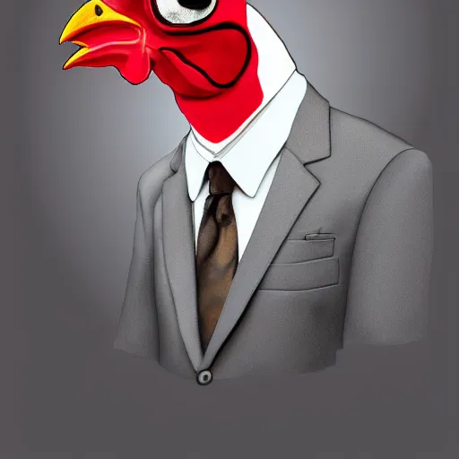 Prompt: a high quality photo of a chicken wearing a suit, realism, 8k, disco diffusion