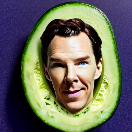 Prompt: benedict cumberbatch's face carved into a cucumber, ultra hd