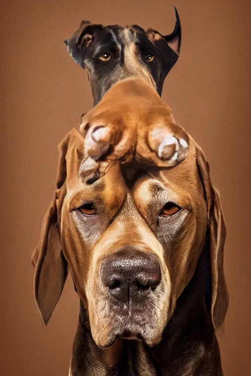 Prompt: portrait, one dog, scooby doo, brown, great dane, live action