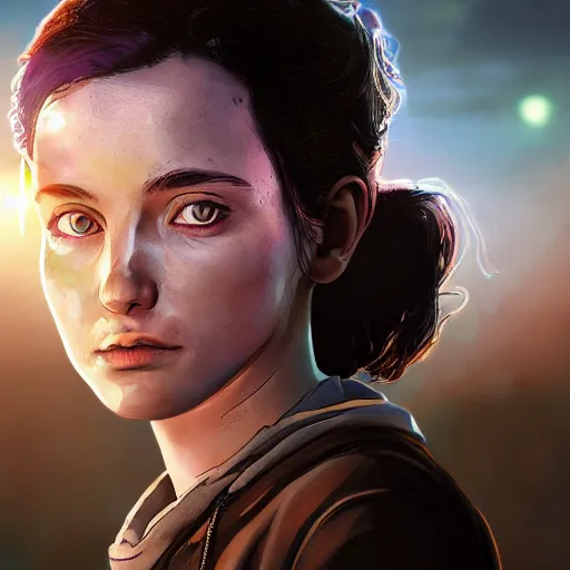 Image similar to portrait art of clementine walking dead telltale games, art by alessio albi 8 k ultra realistic, angel wings, lens flare, atmosphere, glow, detailed, intricate, full of colour, led lighting, trending on artstation, 4 k, hyperrealistic, focused, extreme details, unreal engine 5, masterpiece