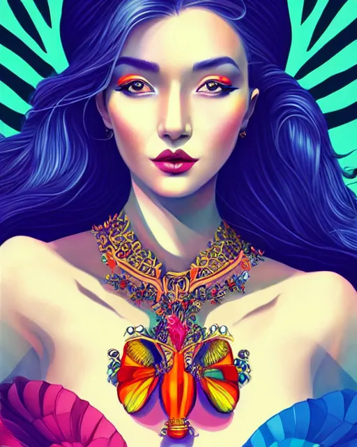 Image similar to richly detailed color illustration of a queen surrounded by beautiful penstriping large format image illustrated by artgerm and mina petrovic and timothy kong and marina federovna 3 d shadowing.
