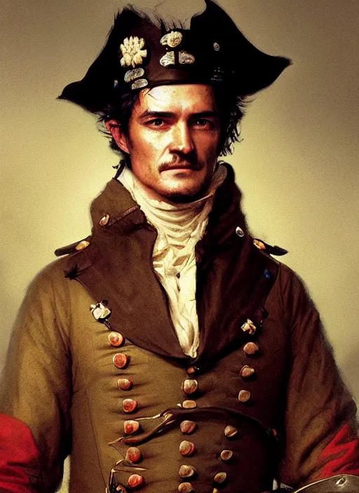 Prompt: orlando bloom as a continental soldier, revolutionary war, digital art by eugene de blaas and ross tran, vibrant color scheme, highly detailed, in the style of romanticism, cinematic, artstation, greg rutkowski