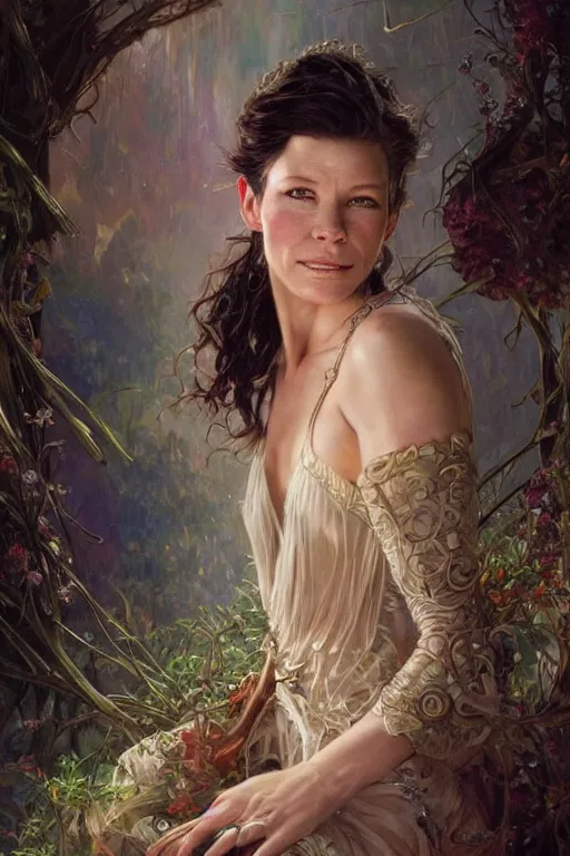 Image similar to Evangeline Lilly portrait, fantasy, elegant, intricate, by Stanley Artgerm Lau, greg rutkowski, thomas kindkade, alphonse mucha, loish, norman Rockwell