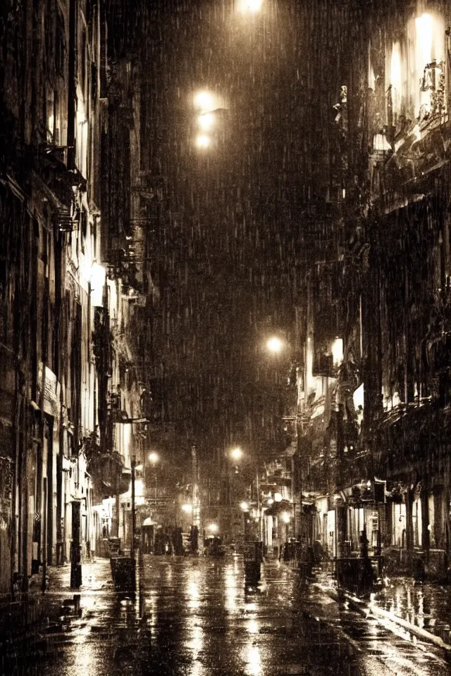 Image similar to city late at night under rain, dark