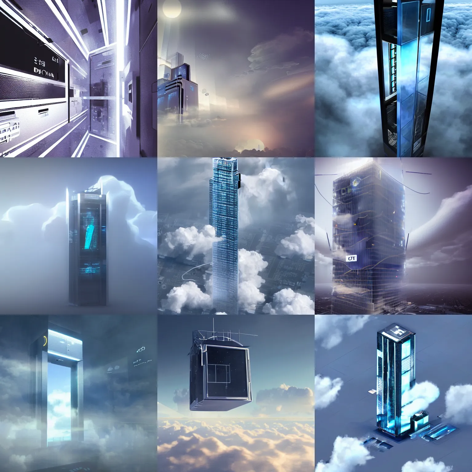 Prompt: a computer generated image of a elevator in the clouds, concept art by dom qwek, trending on cg society, futurism, futuristic, volumetric lighting, aesthetic