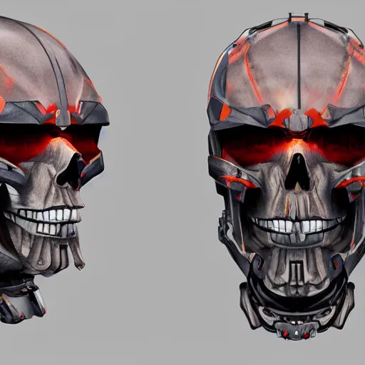 Prompt: full face portrait of a mecha skull ronin, 8k, hyperdetailed, digital painting, futuristic, trending on CG society