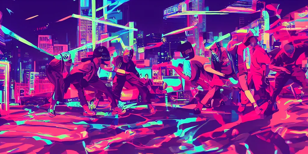 Image similar to rap battle, digital art, vapor wave, hip hop, tron, trending on Artstation, professional artist, detailed, 4k