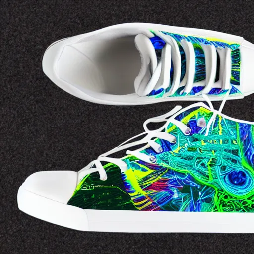 Prompt: Ultra detailed elven sneakers designed by Legolas from Lord of the Rings, superresolution, HDR, futuristic sneakers