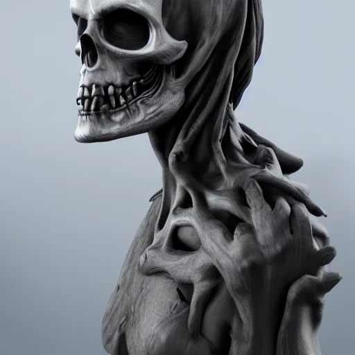 Prompt: an intricate, detailed face of the grim reaper, Ivory skin, dramatic lighting, 8k render, Octane, Photorealism, art nouveau