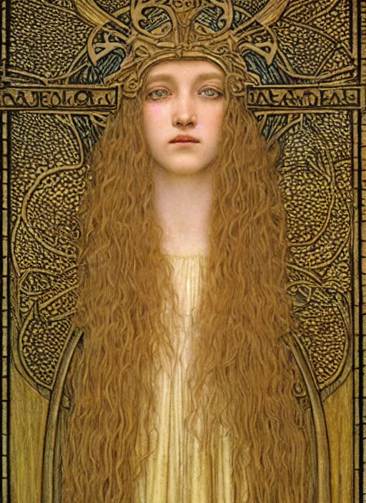 Image similar to detailed realistic beautiful young medieval queen portrait by jean delville, art nouveau, symbolist, visionary, gothic