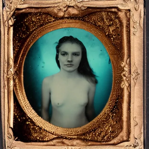 Image similar to underwater tintype photo of mermaide