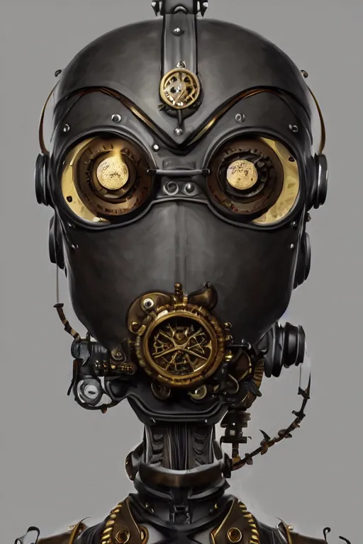 Image similar to steampunk mask minimalist fantasy art robot ninja helmet stylized digital illustration sharp focus, elegant intricate digital painting artstation concept art global illumination ray tracing advanced technology chaykin howard and campionpascale and cooke darwyn and davis jack