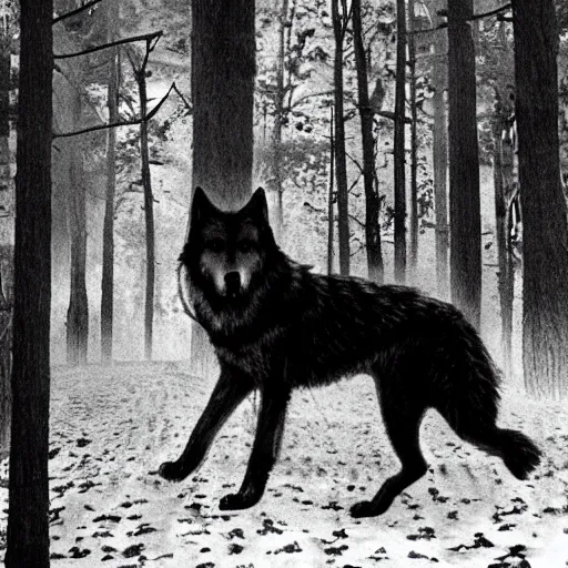 Image similar to giant wolf in blair witch project