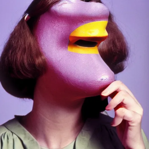 Prompt: woman with a nostril face, long snout, 1974 wacky live-action children's television show, archival footage, technicolor film