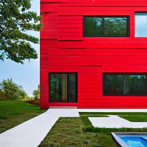 Image similar to a modern red house, architecture