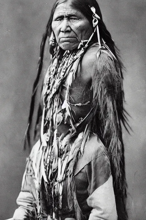 Image similar to “Photo of Native American indian woman, portrait, skilled warrior of the Chiricahua Apache, Lozen was the sister of Victorio a prominent Chief, showing pain and sadness on her face, ancient, realistic, detailed”