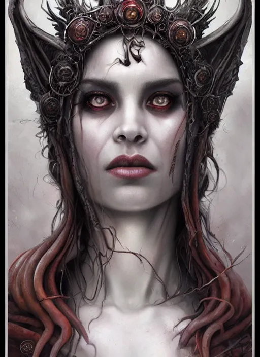 Image similar to a hyper detailed face portrait of the queen of blades, wide eyes, diablo 4 lilith, sideshow figurines, cthulu, by tom bagshaw, artgerm, dorian cleavenger, zdzisław beksinski trending on artstation