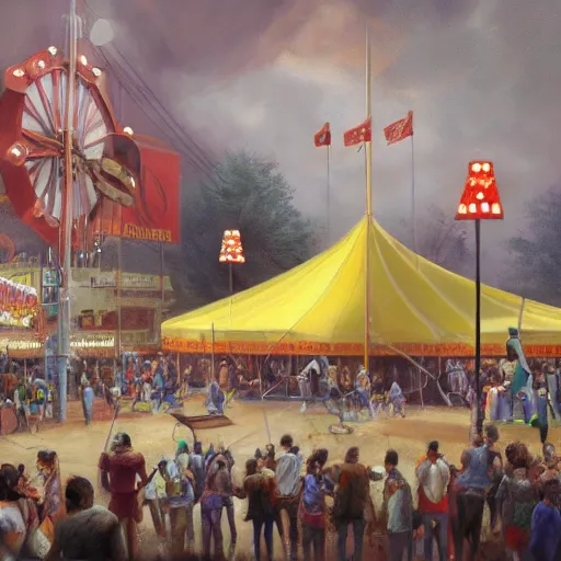 Prompt: Realistic oil painting of the circus, artstationhq, detailed