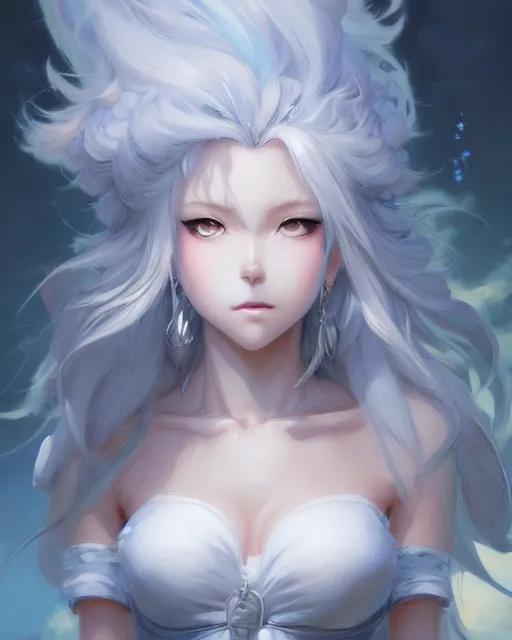 Image similar to character concept art of an anime thunderstormy cloud goddess | | cute - fine - face, pretty face, realistic shaded perfect face, fine details by stanley artgerm lau, wlop, rossdraws, james jean, andrei riabovitchev, marc simonetti, and sakimichan, tranding on artstation