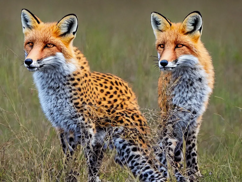 Image similar to a fox with leopard print, natural geographic, high quality photograph, stunning