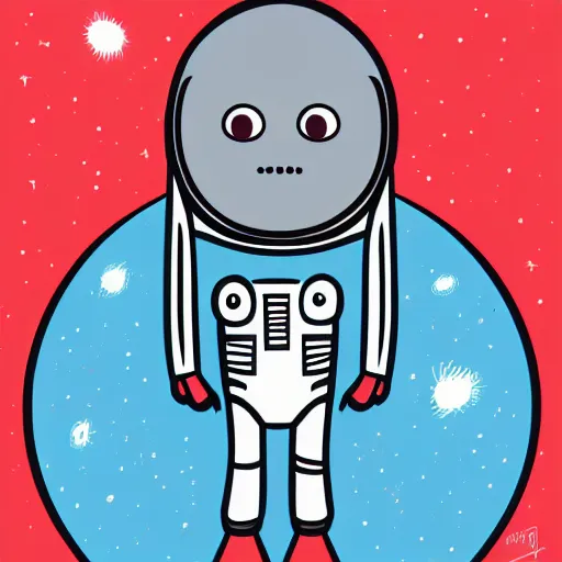 Image similar to A strange unfamiliar universe with a single small astronaut. Digital illustration.