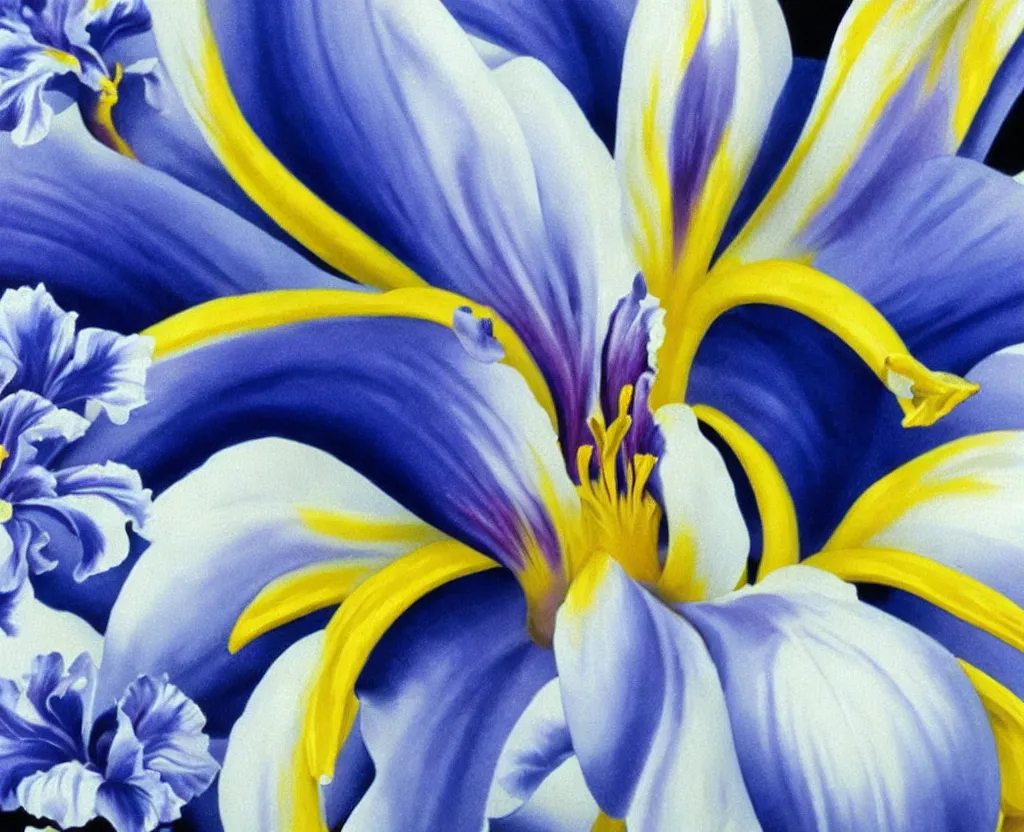 Image similar to beautiful matte airbrush of a glossy big iris on a white background, inspired by 8 0's airbrush illustrations, art by pater sato